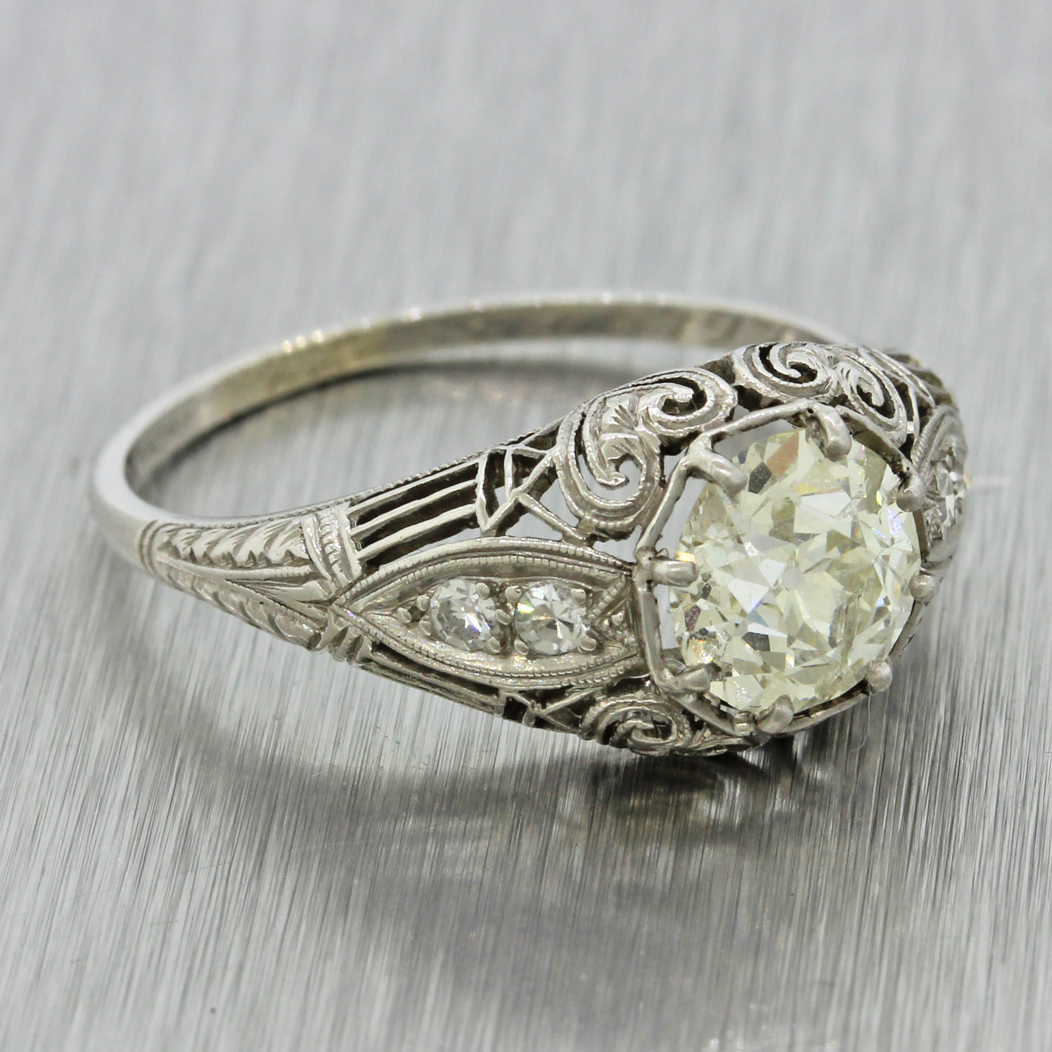 Antique Wedding Ring
 Antique Art Deco Filigree 1920s Platinum 1 37ct Diamond