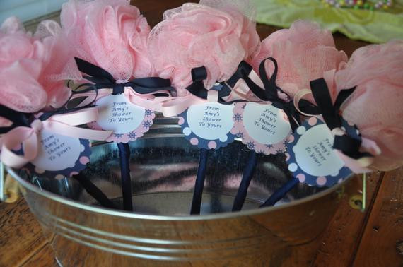 Baby Shower Party Gift Ideas
 Nautical Pink and Navy Unique Baby Shower Favor Bath Puff Baby