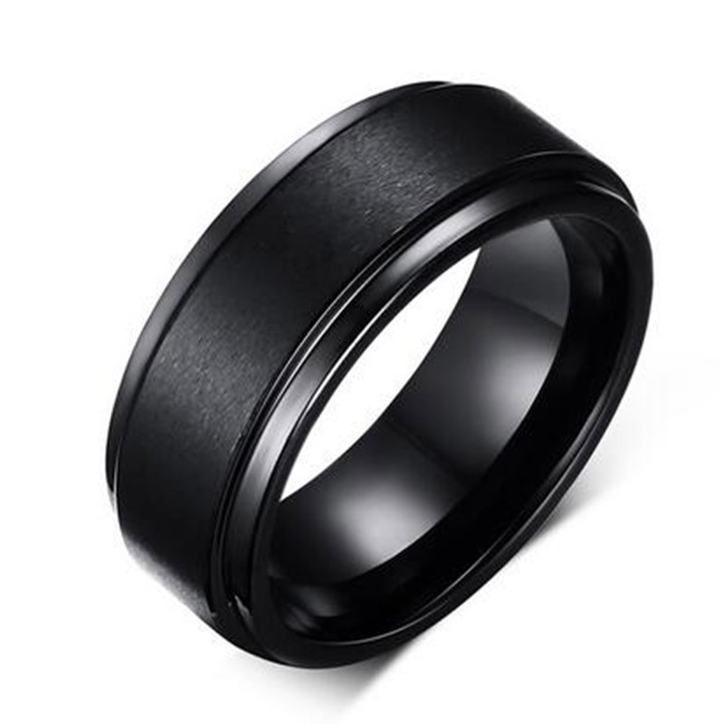Black Mens Wedding Ring
 Mens BASE RINGS 8 MM Wedding Band Black Pure Carbide