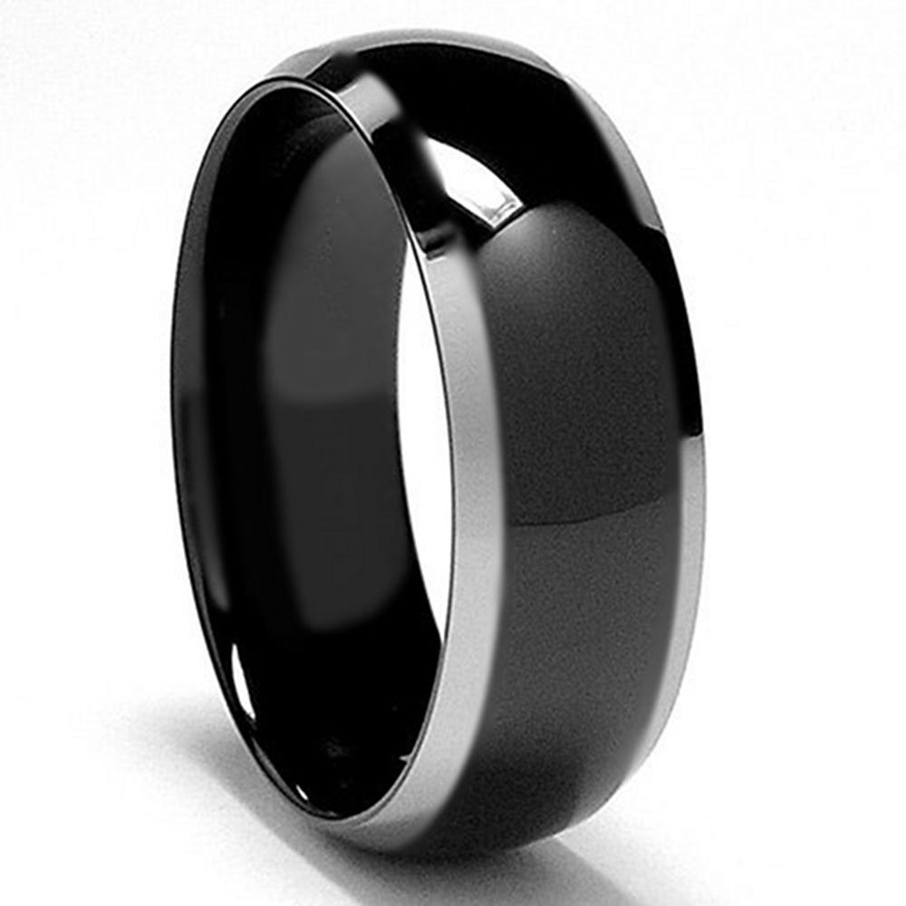 Black Mens Wedding Ring
 Mens BLACK TITANIUM CARBON Polished Engagement Wedding