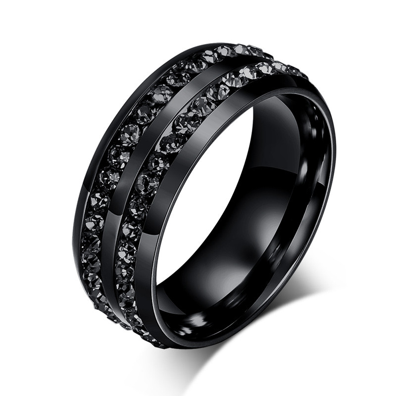 Black Mens Wedding Ring
 New Fashion Men Rings Black Crystyal Rings Stainless Steel