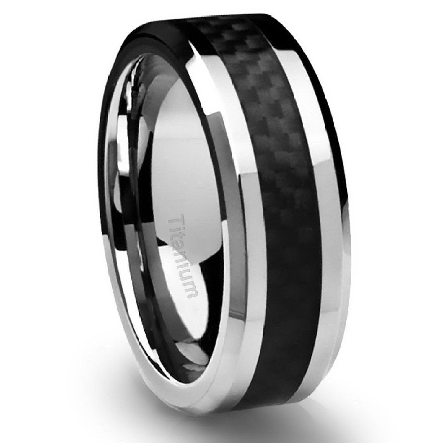 Black Mens Wedding Ring
 Men s Titanium Ring Wedding Band Black Carbon Fiber 8mm