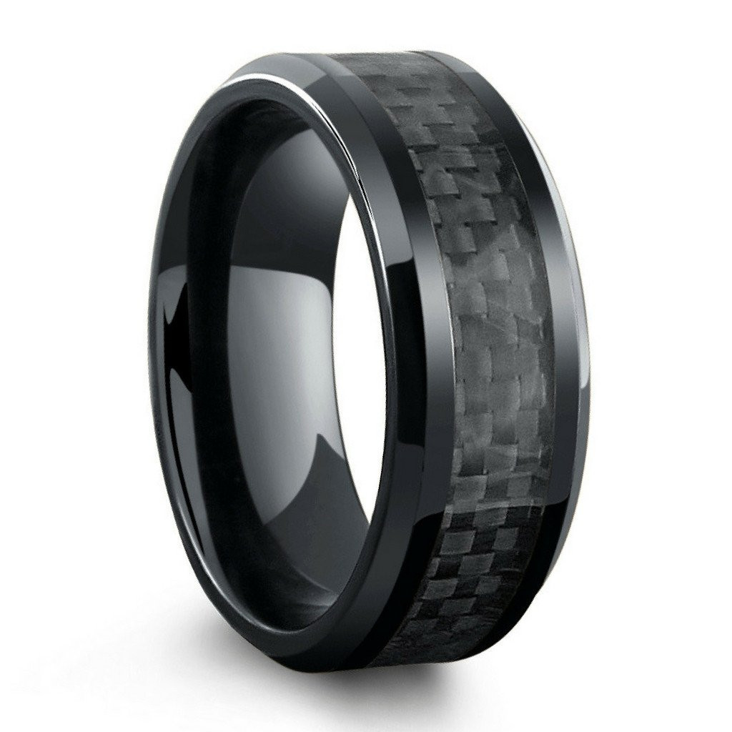 Black Mens Wedding Ring
 All Black Titanium Ring Mens Wedding Band With Carbon