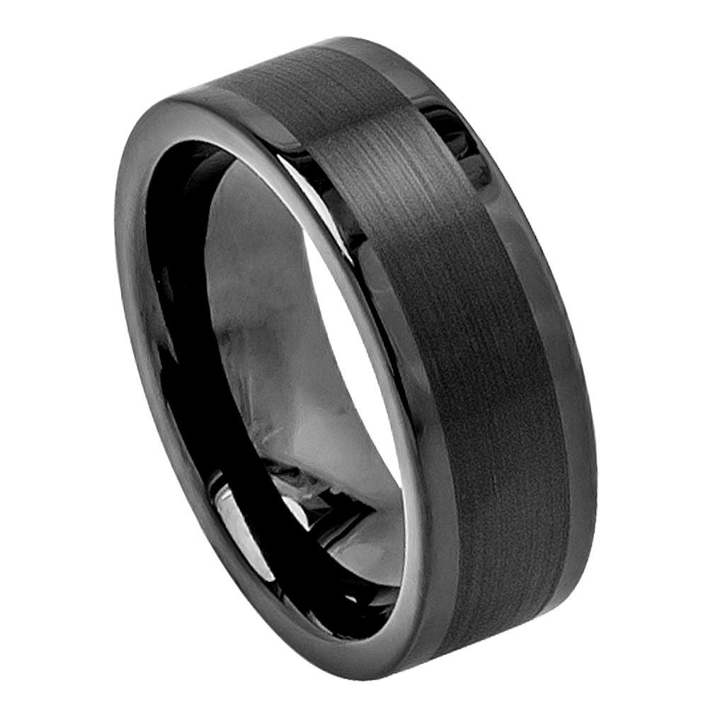 Black Mens Wedding Ring
 Black Tungsten Carbide Wedding Band Ring Mens Jewelry