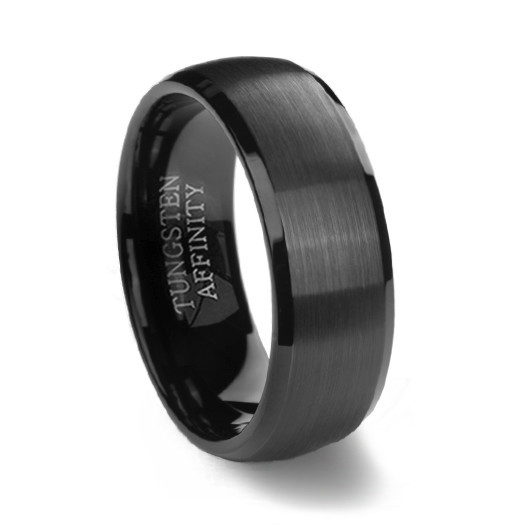 Black Mens Wedding Ring
 Black Brushed Domed Mens Tungsten Wedding Ring