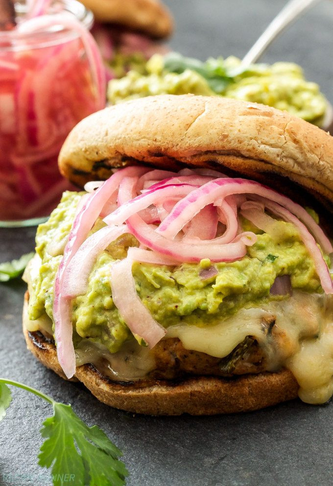 Chilis Guacamole Burger
 Green Chile Turkey Burgers with Guacamole and Pickled Red