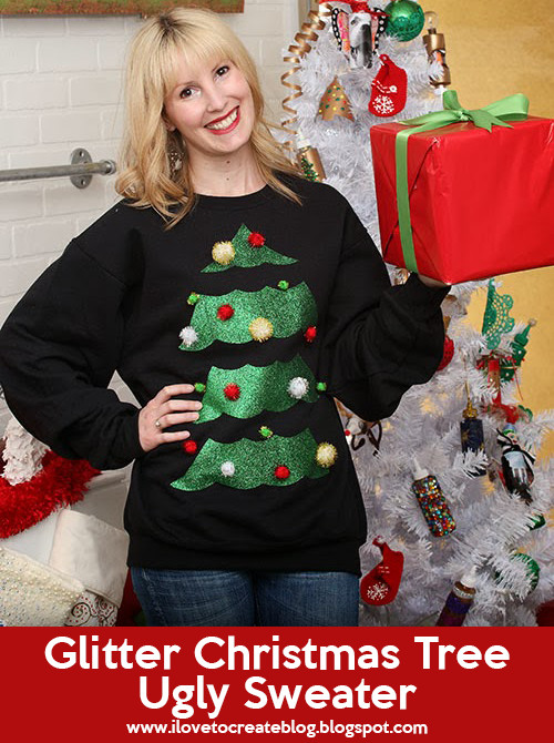 Christmas Sweater DIY
 iLoveToCreate Blog Glitter Christmas Tree Ugly Sweater