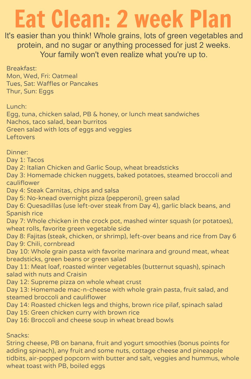 Clean Eating Diet Menu
 "Eat Clean For e Month With Me" Plan