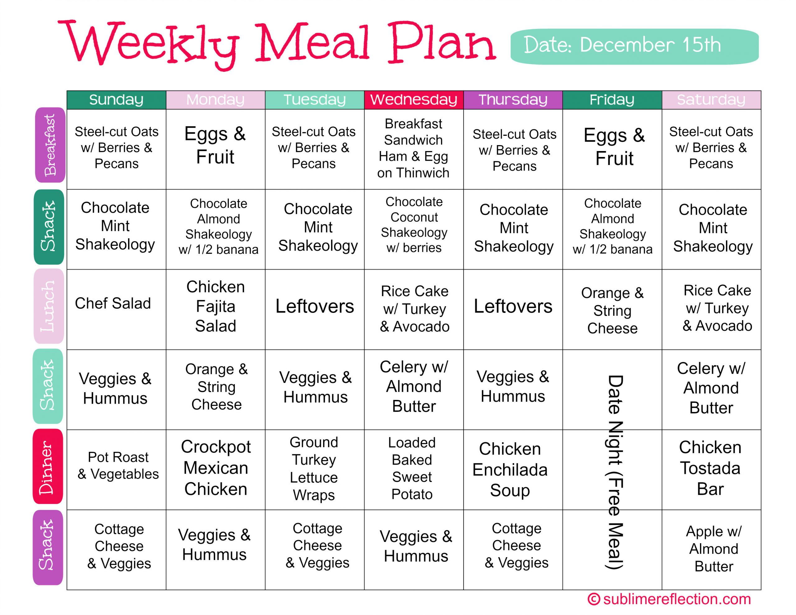 Clean Eating Diet Menu
 Meal Plan Dec 15 Sublime Reflection