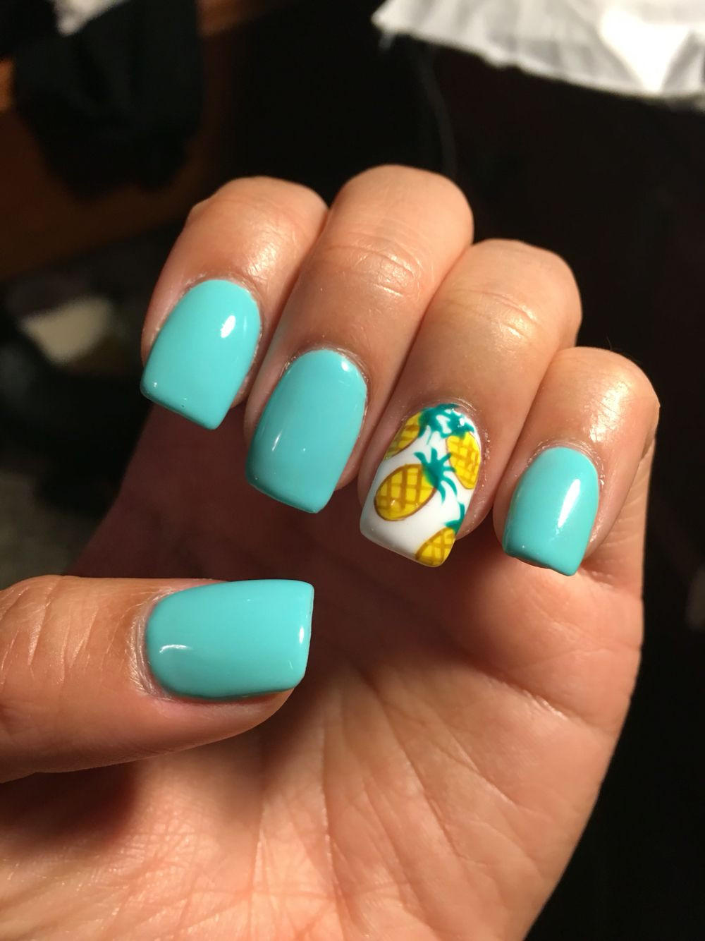 Cute Nail Ideas For Summer
 Summer nails Teal acrylics with pineapples