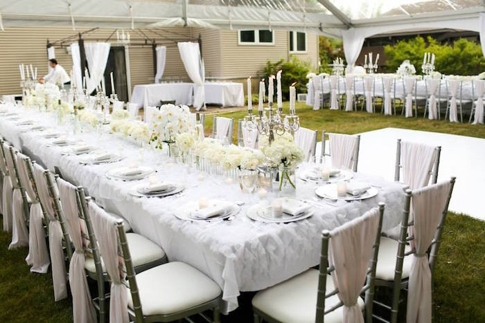 Dinner Party Ideas For 10
 Kara s Party Ideas Elegant White Outdoor Dinner Party