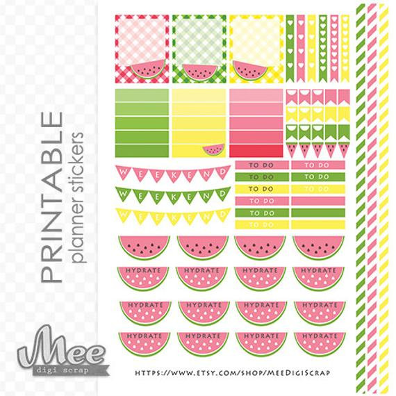 DIY Planner Sticker
 Pink watermelon DIY planner stickersprintable life by