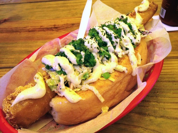 Fishing With Hot Dogs
 A Sandwich a Day The Sea Dog at Dat Dog in New Orleans