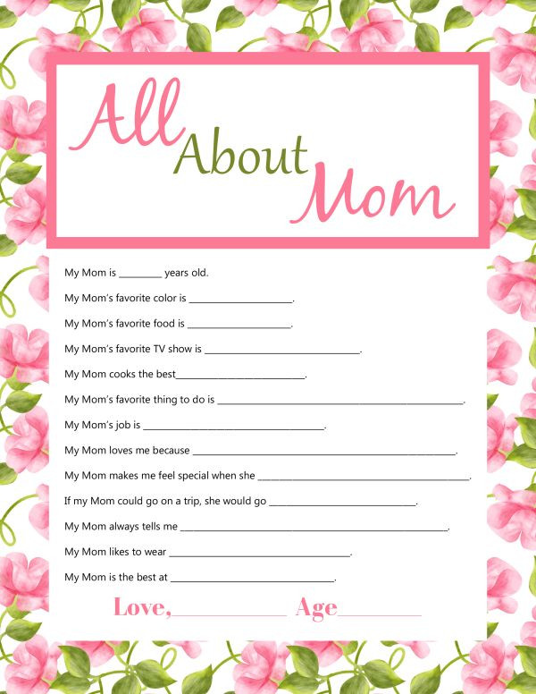 Free Printable Mothers Day Crafts
 Mother s Day Questionnaire Printable