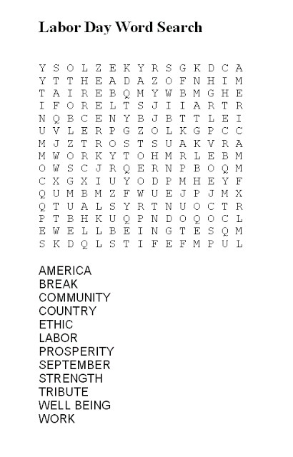 Fun Labor Day Activities
 Word search games for labor day