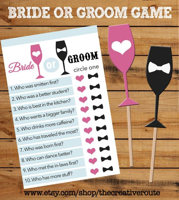Game Ideas For Engagement Party
 Bride or Groom Printable Game with matching props Bridal