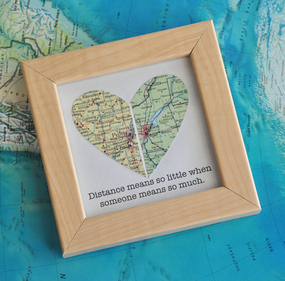 Gift Ideas For Girlfriend Long Distance
 Gay Wedding Gift for Couple Map Heart Framed with Text
