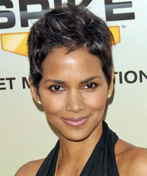 Halle Berry Short Hairstyles
 Halle Berry Short Straight Casual Hairstyle Dark Ash