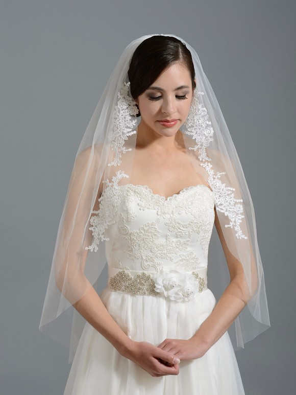 Ivory Veils Wedding
 Ivory elbow wedding veil V051 alencon lace