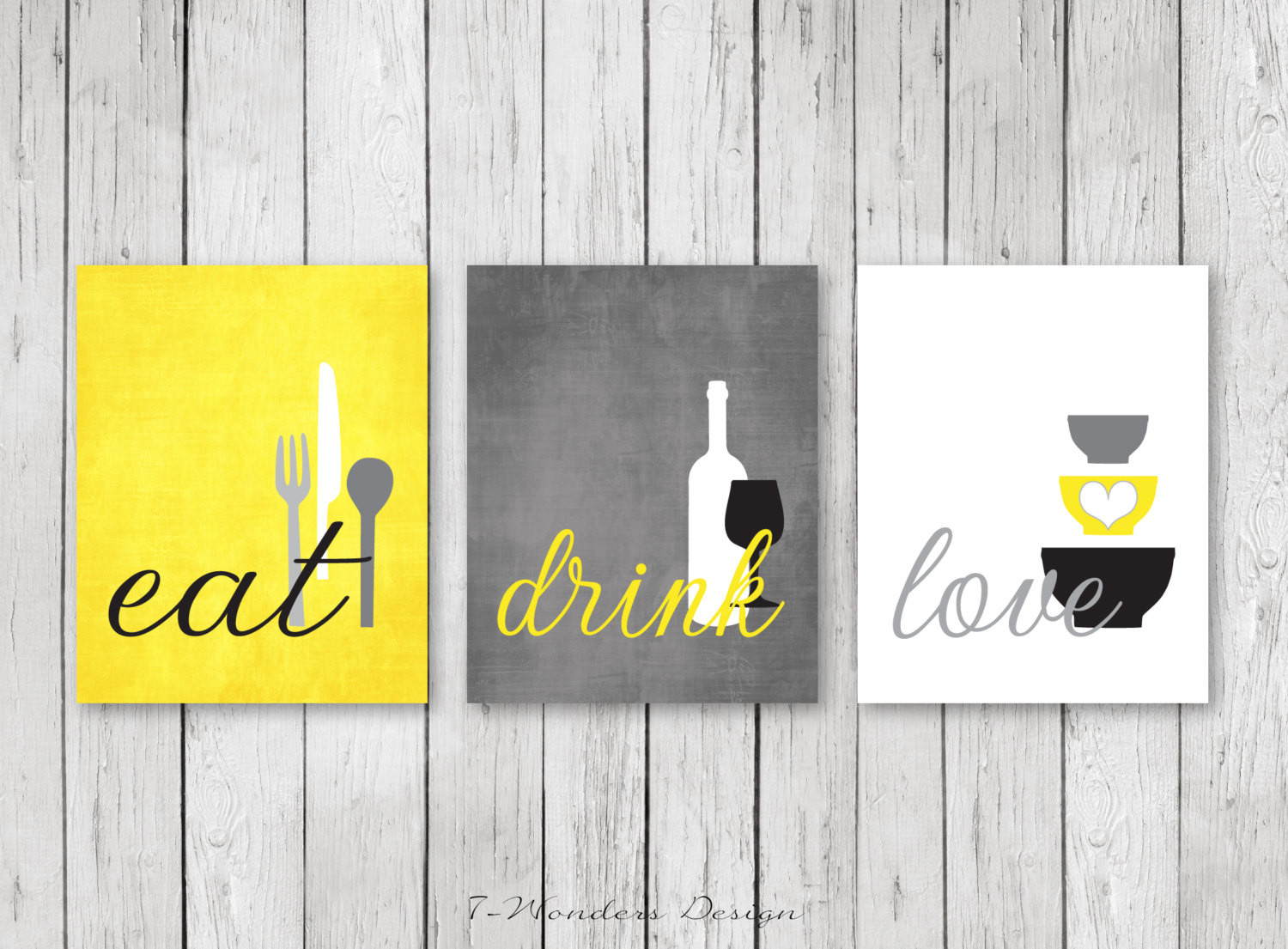 Kitchen Wall Pictures
 Kitchen Wall Art Print Set Eat Drink Love by 7WondersDesign