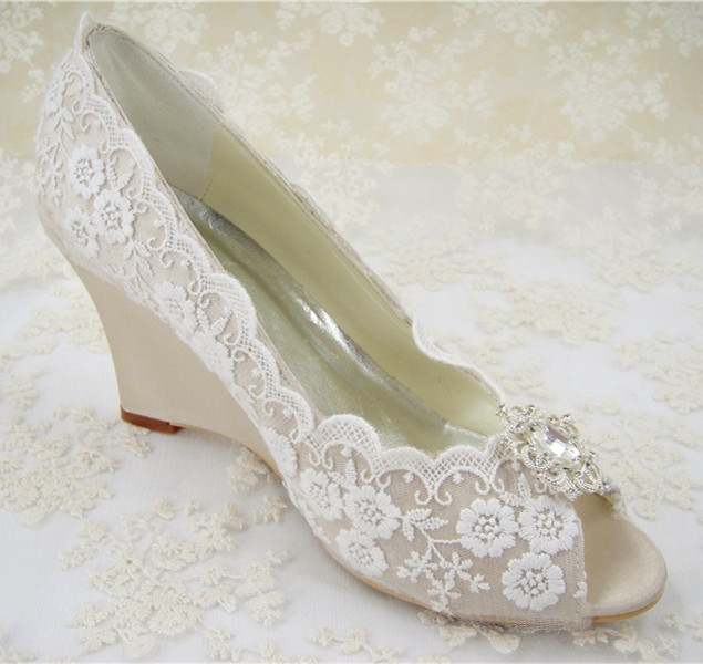Lace Wedge Wedding Shoes
 Rhinestones Bridal Shoes Women s Wedding Shoes Wedges