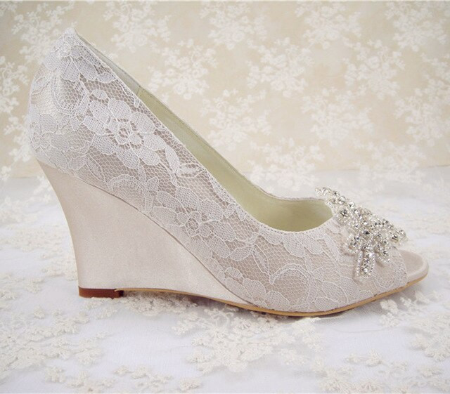 Lace Wedge Wedding Shoes
 Rhinestones Bridal Shoes Women s Wedding Shoes Wedges