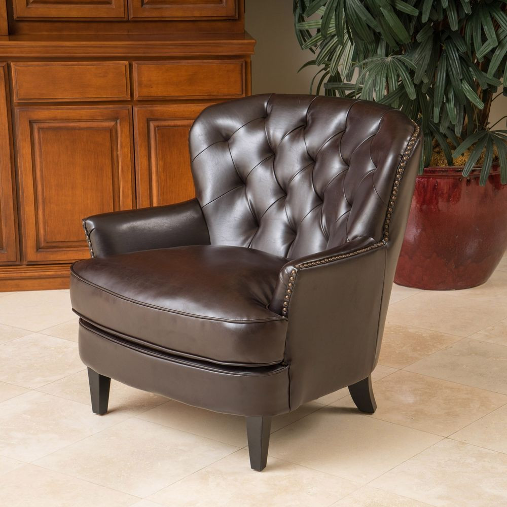 Living Room Furniture Chairs
 Living Room Furniture Brown Tufted Leather Club Chair w