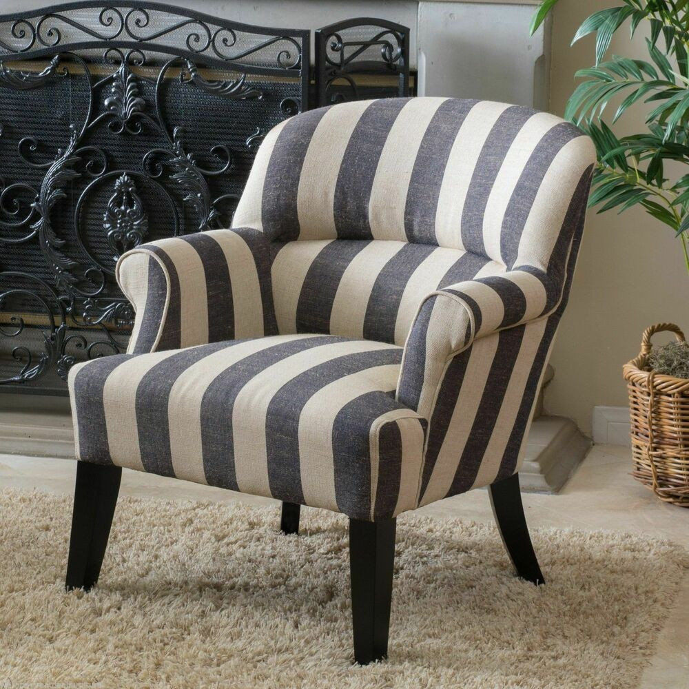 Living Room Furniture Chairs
 Living Room Furniture Dark Blue Beige Stripe Club Chair