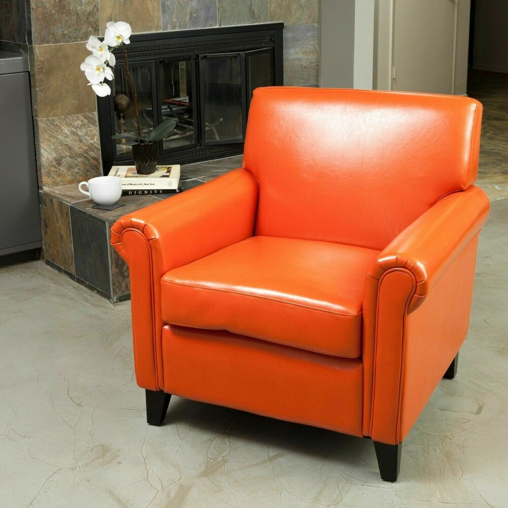 Living Room Furniture Chairs
 Living Room Furniture Rolled Arms Orange Leather Club
