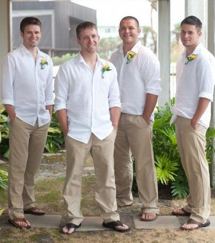 Mens Shoes For Beach Wedding
 Love except with khaki shorts and groomsmen in teal shirts