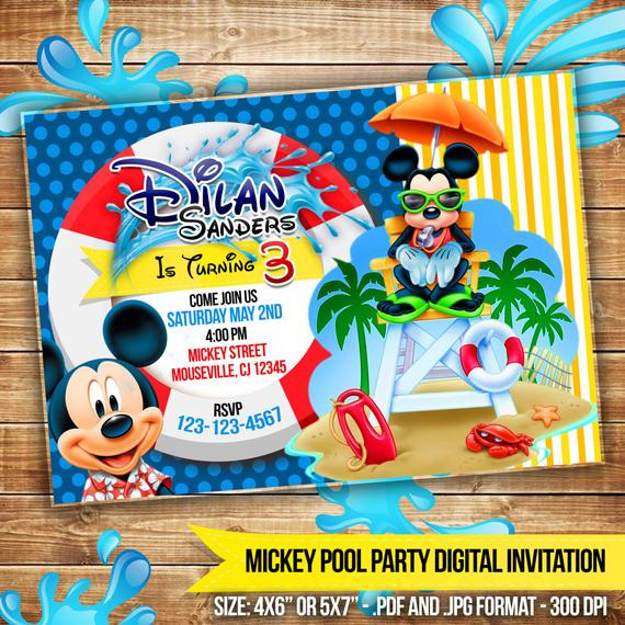 Mickey Mouse Beach Party Ideas
 Mickey Mouse Pool Party Digital Invitation Beach by CocoaParty