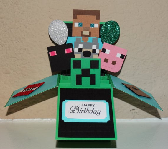 Minecraft Birthday Cards
 Minecraft Happy Birthday 3D handmade pop up greeting card
