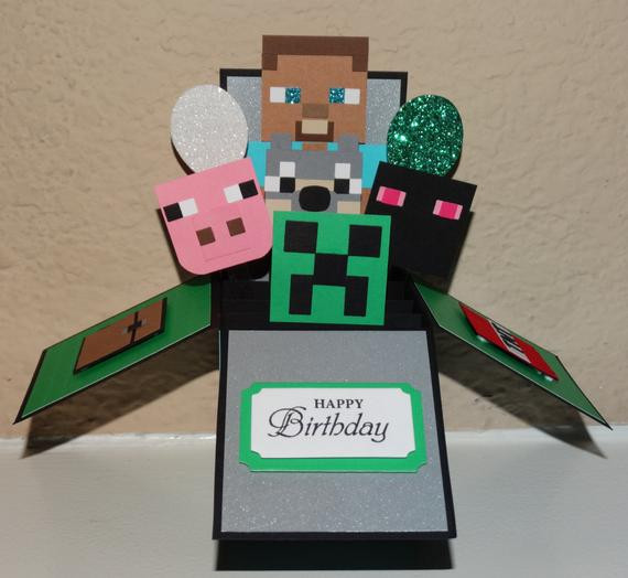 Minecraft Birthday Cards
 Minecraft Happy Birthday handmade 3D pop up greeting card