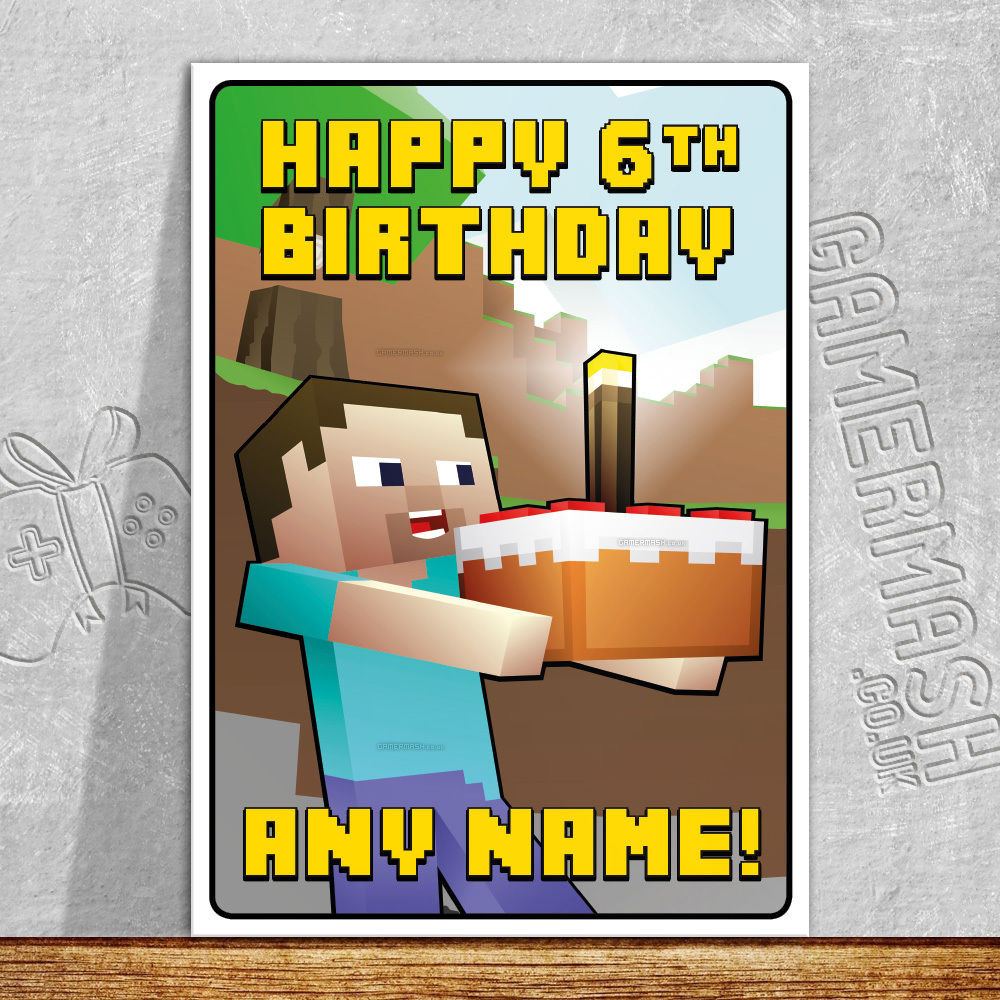 Minecraft Birthday Cards
 PERSONALISED BIRTHDAY CARD Steve & Cake Minecraft