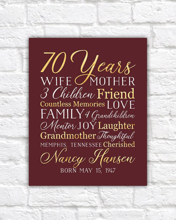 Mother 70Th Birthday Gift Ideas
 70th Birthday Gift for Mom Grandma 70 Year OId Born 1948