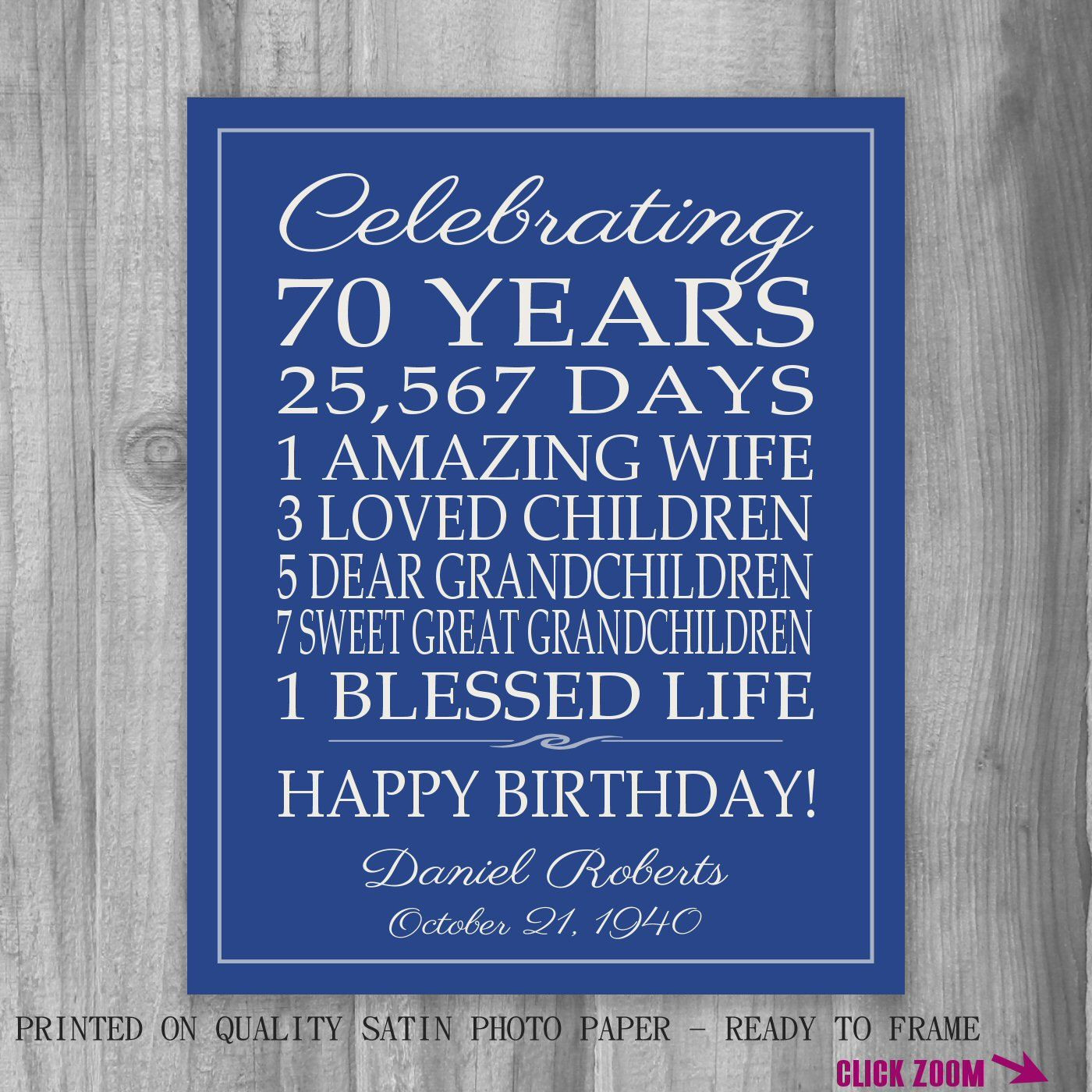 Mother 70Th Birthday Gift Ideas
 70th BIRTHDAY GIFT Birthday Sign Canvas Personalized Gift