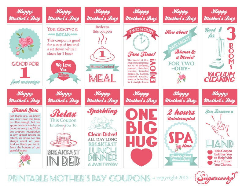 Mother's Day Coupon Book Ideas
 Mother s Day Printable Gift Coupons