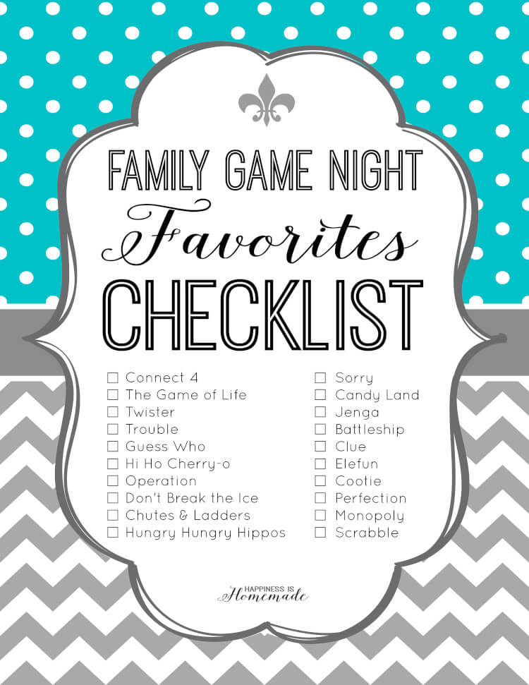 Mother'S Day Gift Ideas Out Of State
 Family Game Night Favorites Checklist Happiness is Homemade