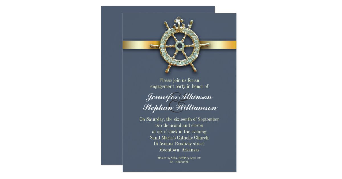 Nautical Engagement Party Ideas
 nautical blue golden engagement party invitations