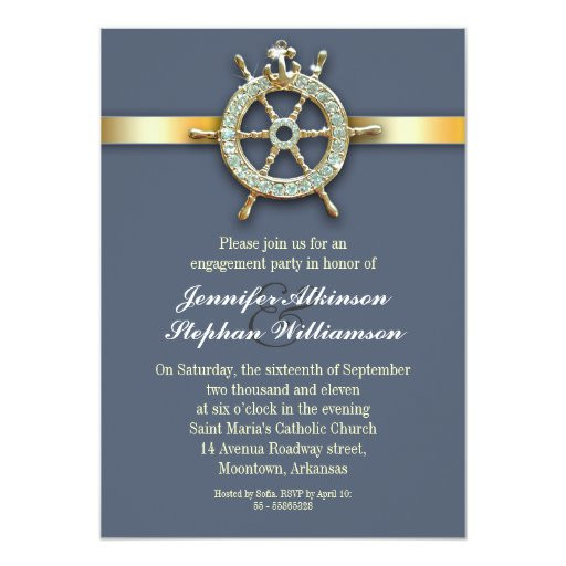 Nautical Engagement Party Ideas
 nautical blue golden engagement party invitations