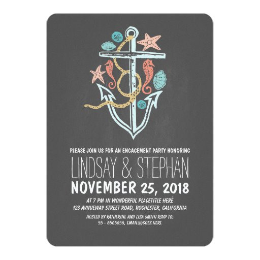 Nautical Engagement Party Ideas
 Nautical chalkboard beach engagement party invites