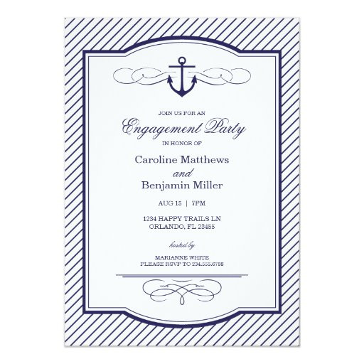 Nautical Engagement Party Ideas
 Nautical Anchor and Stripes Engagement Party 5x7 Paper
