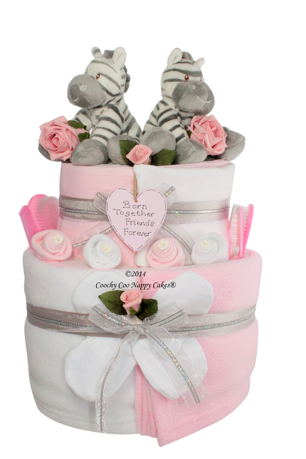 New Born Baby Girl Gifts
 Two Tier Twin Baby Girl Nappy Cake