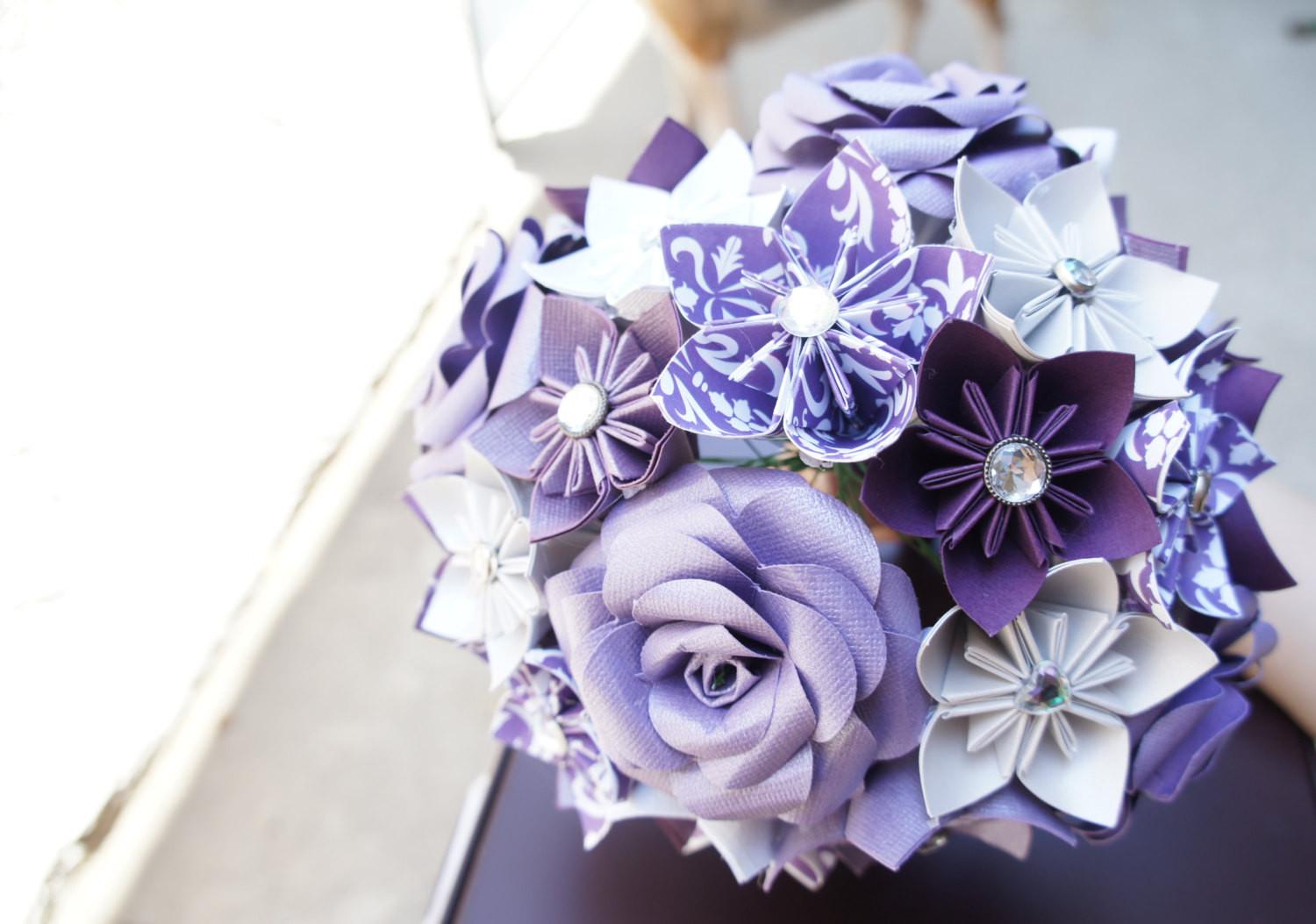 Paper Flower Wedding Bouquet
 Paper Kusudama Rose Flower Wedding Bouquet Purple