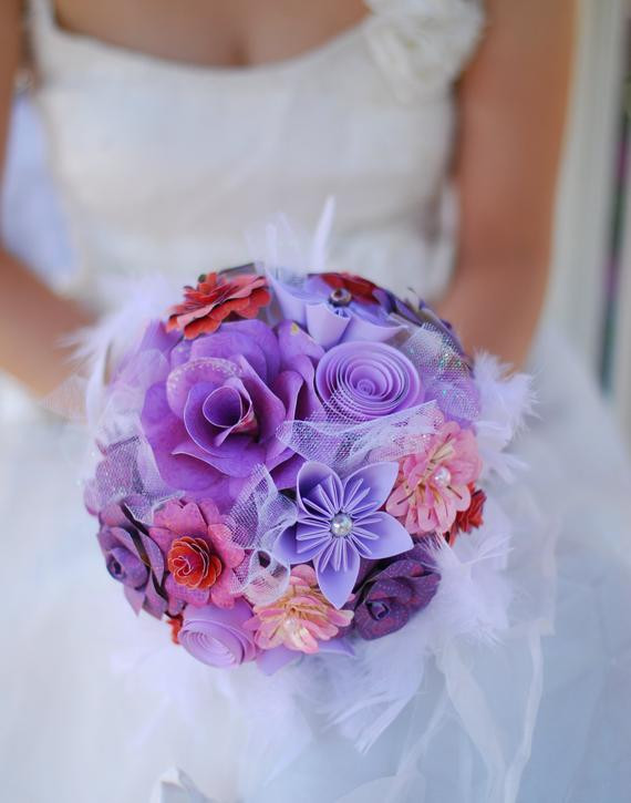 Paper Flower Wedding Bouquet
 Handmade Purple Paper Flower Wedding Bouquet by FAVCreations