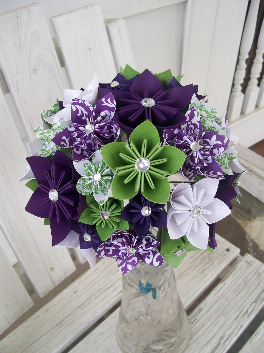 Paper Flower Wedding Bouquet
 Custom Paper Flower Bridal Bouquet and Boutonniere by