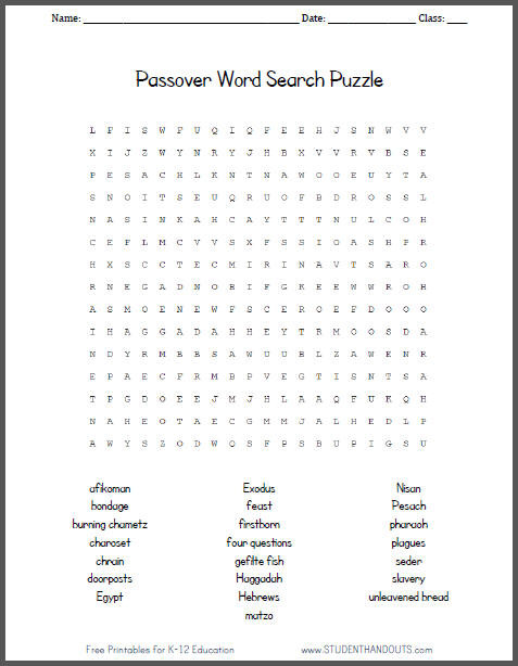 Passover Activities For Kids
 Free Printable Passover Word Search Puzzle
