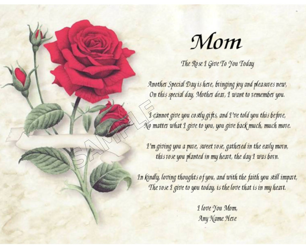 Personalized Mother's Day Gifts
 MOM ROSE I GIVE TO YOU PERSONALIZED ART POEM MEMORY