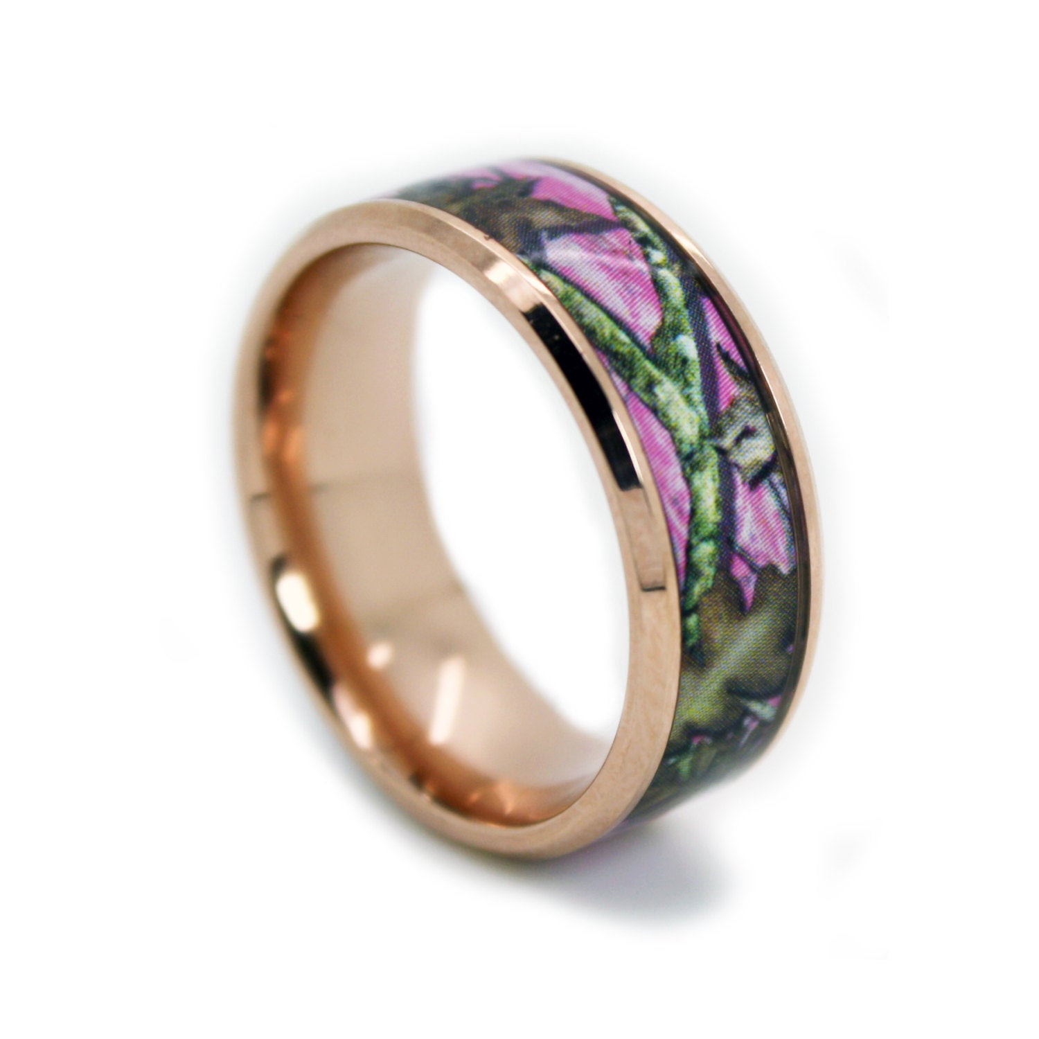 Pink Camo Wedding Ring
 Pink Camo Wedding Rings by ONE CAMO Rose Gold Ring Beveled
