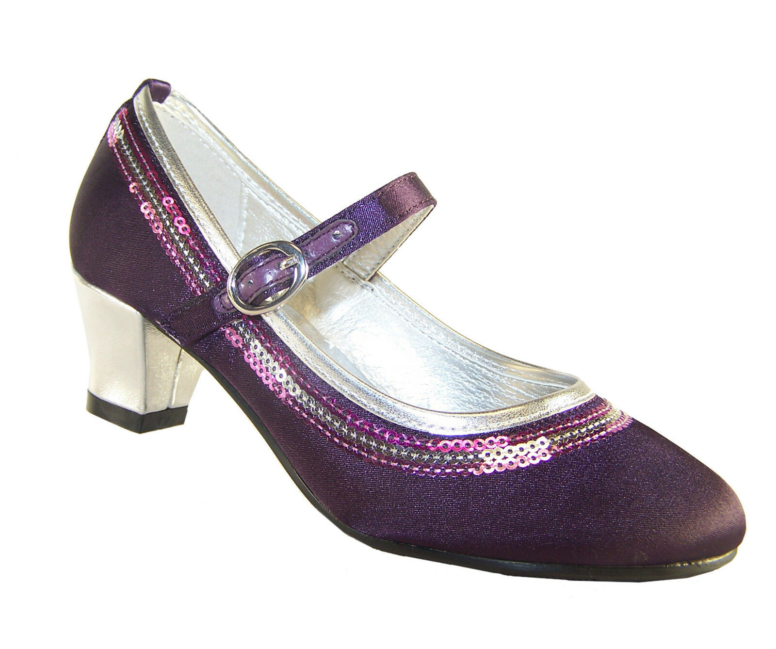 Purple Satin Wedding Shoes
 Girls Children Low Heel New Purple Satin Shoes Mary Jane